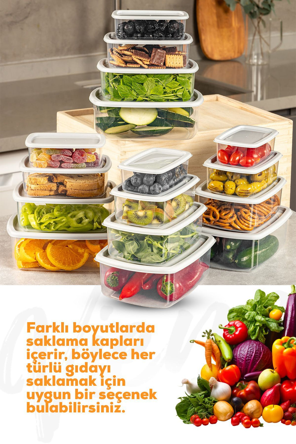 16'lı Hava Geçirmez Saklama Kabı Seti Gri 4x(250-500-750-1200 ML)