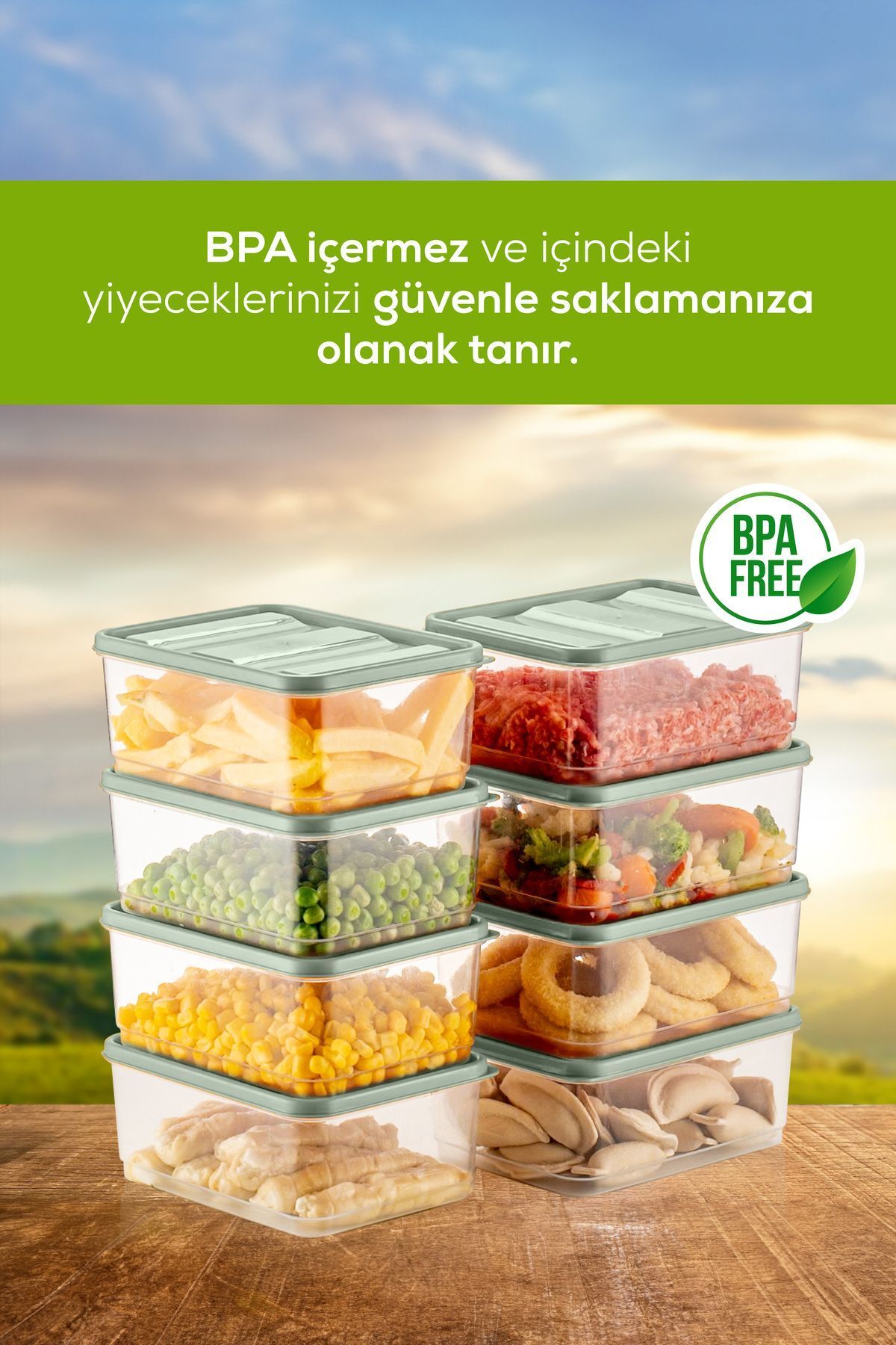 8'li Buzdolabı Düzenleyici Organizer Mikrodalgaya Uygun Difriz Saklama Kabı Mint