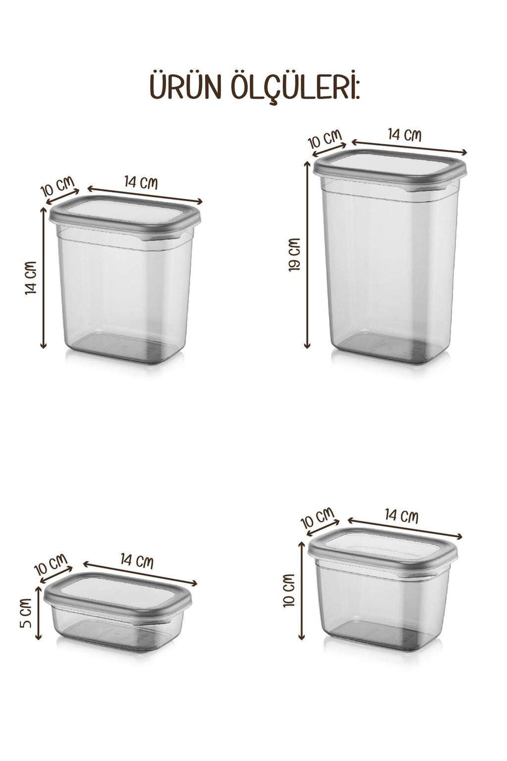 Beyaz Serigrafi Etiketli 16lı Peggy Dikdörtgen Saklama Kabı Seti 4x(1500-1150-800-400 Ml) Antrasit