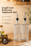 2’li Çizgili Cam Yağdanlık Seti 750 cc Yağ Sirke Şişesi Sızdırmaz