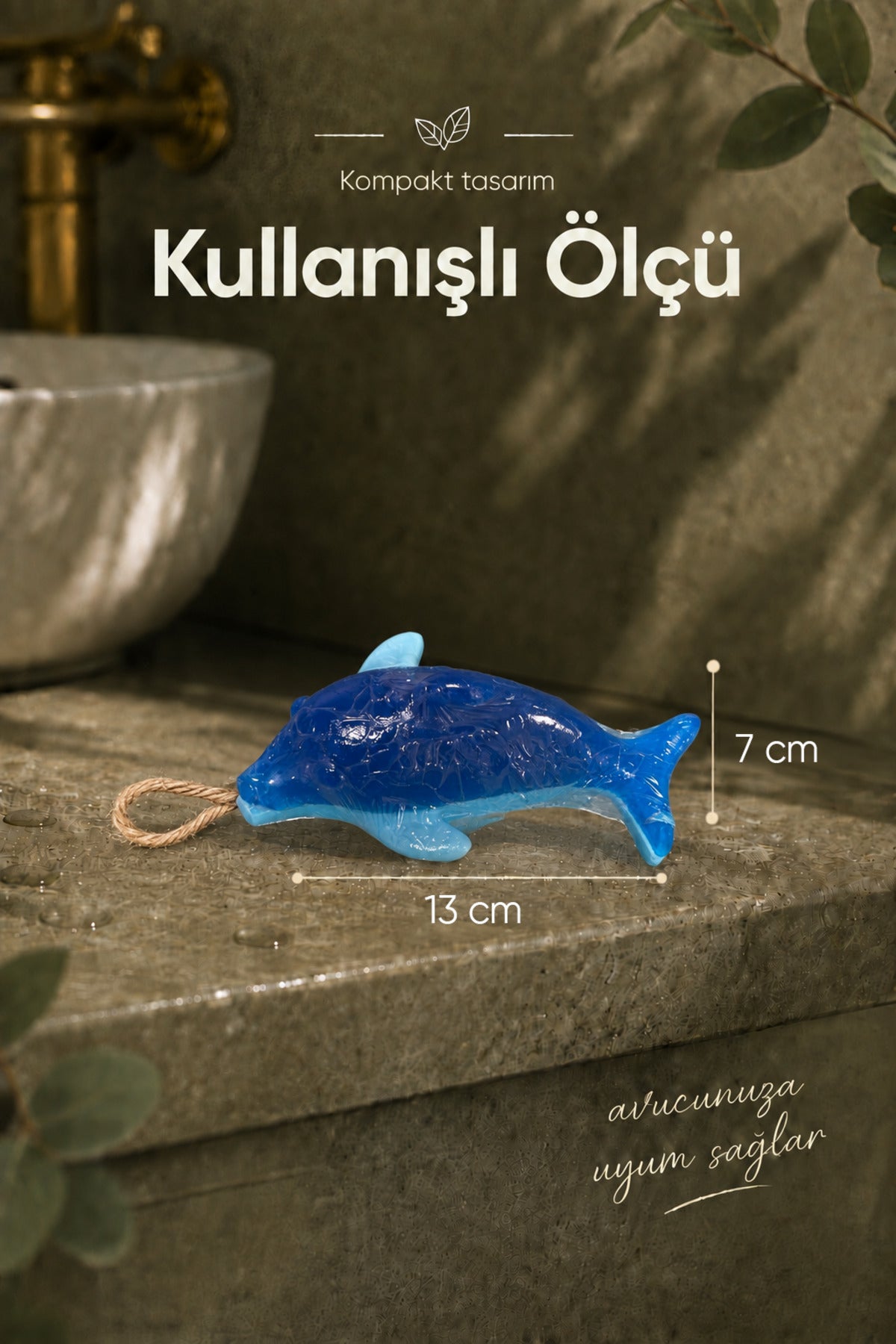 Mavi Yunus Balığı Şekilli Katı Sabun 13x7 cm Asılabilir Dekoratif Banyo El Sabunu
