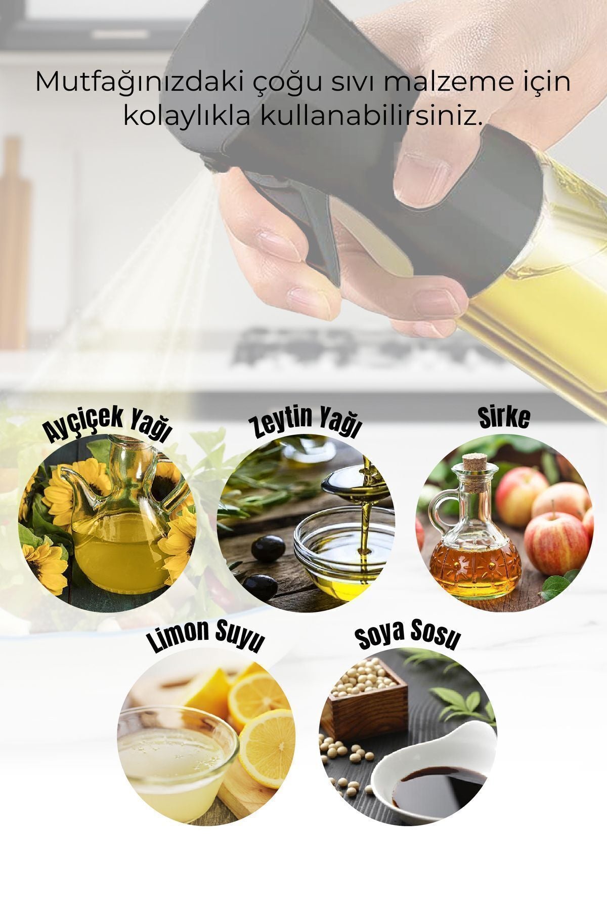 Püskürtmeli Sprey Yağdanlık Cam Şişe - Izgara Fritöz Salata Yağ Püskürtücü Siyah