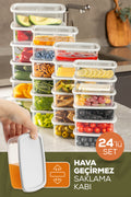 24'lü Hava Geçirmez Saklama Kabı Seti Gri 6x(250-500-750-1200 ML)