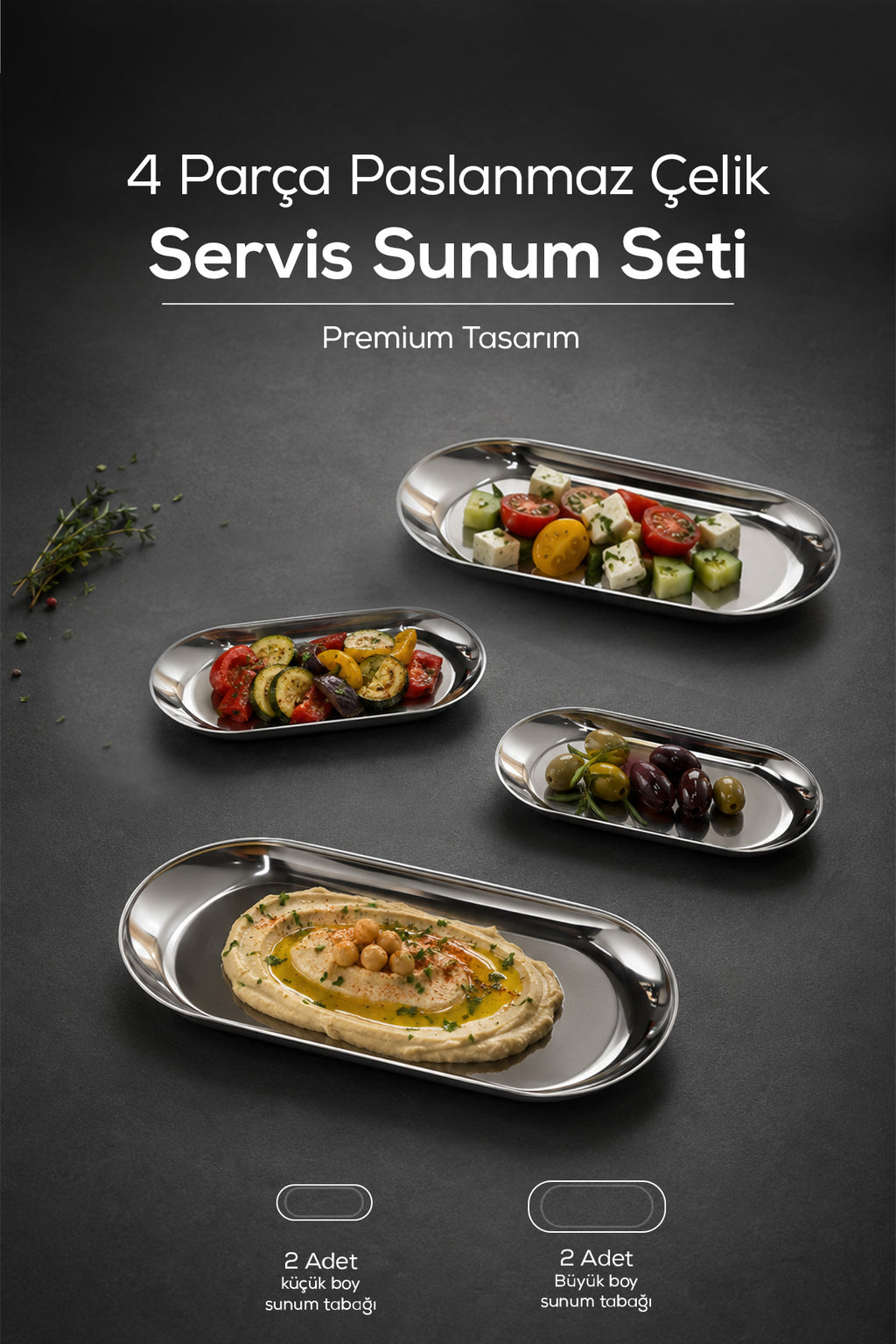 4 Adet Paslanmaz Çelik Servis Sunum Tabağı, Çerezlik , Sunum Tabağı,Servis Tabağı