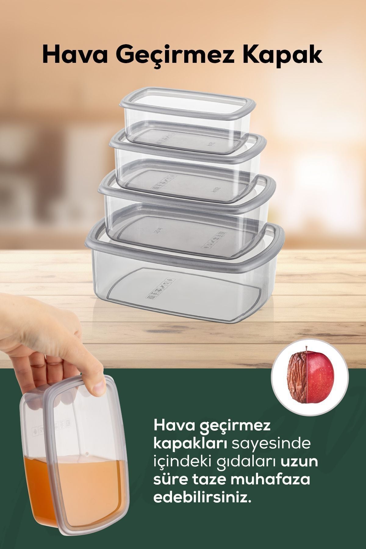 12'li Hava Geçirmez Saklama Kabı Seti Antrasit 3x(250-500-750-1200 ML)