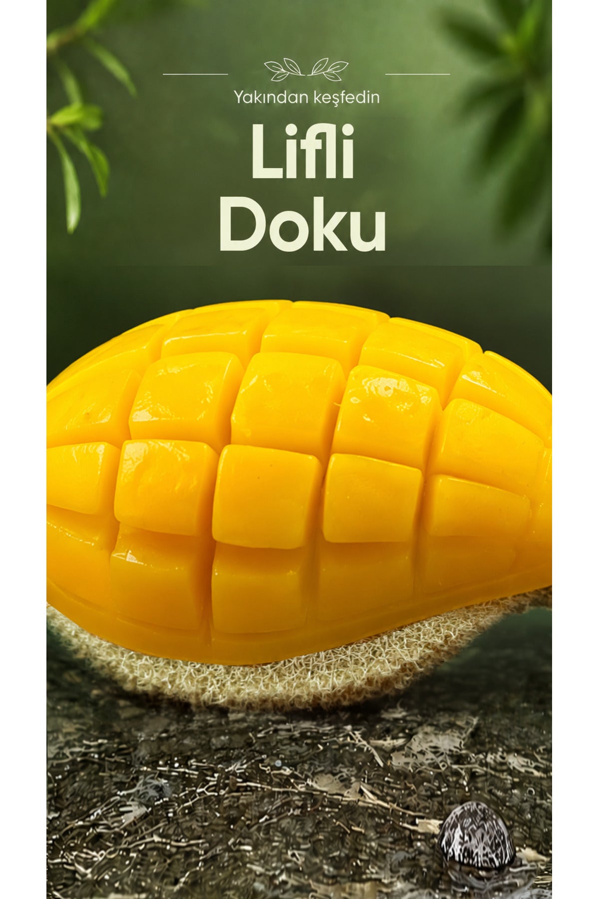 Mango Şekilli Lifli Katı Sabun 11,5x7x4,2 cm Peeling Etkili Asılabilir Dekoratif Banyo El Sabunu