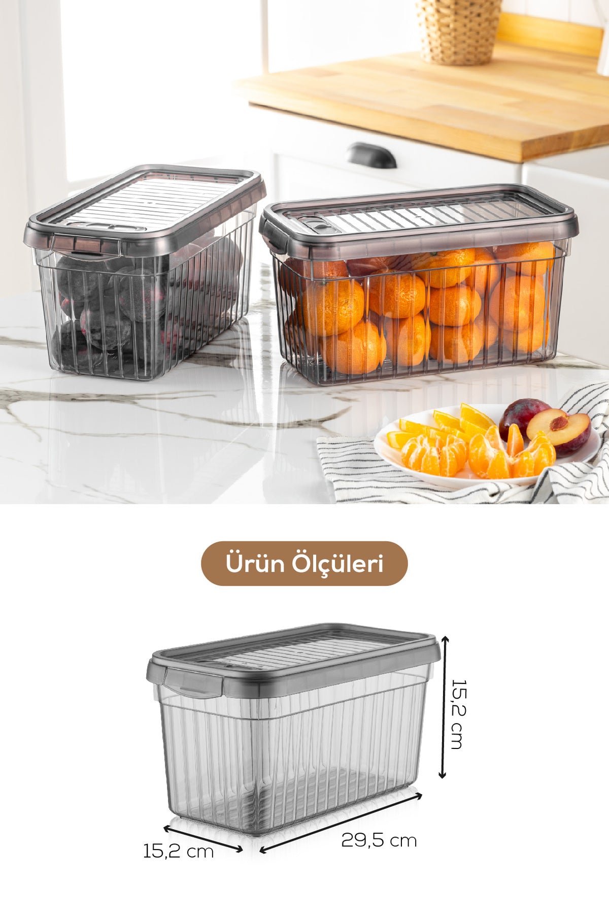 4'lü Kendinden Çizgili Kilitli Kapaklı Saklama Kabı Seti 4 Litre