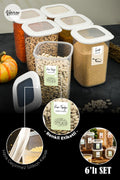 Renkli Etiketli Kare Erzak Saklama Kabı 6lı Set 1,2 Litre Beyaz