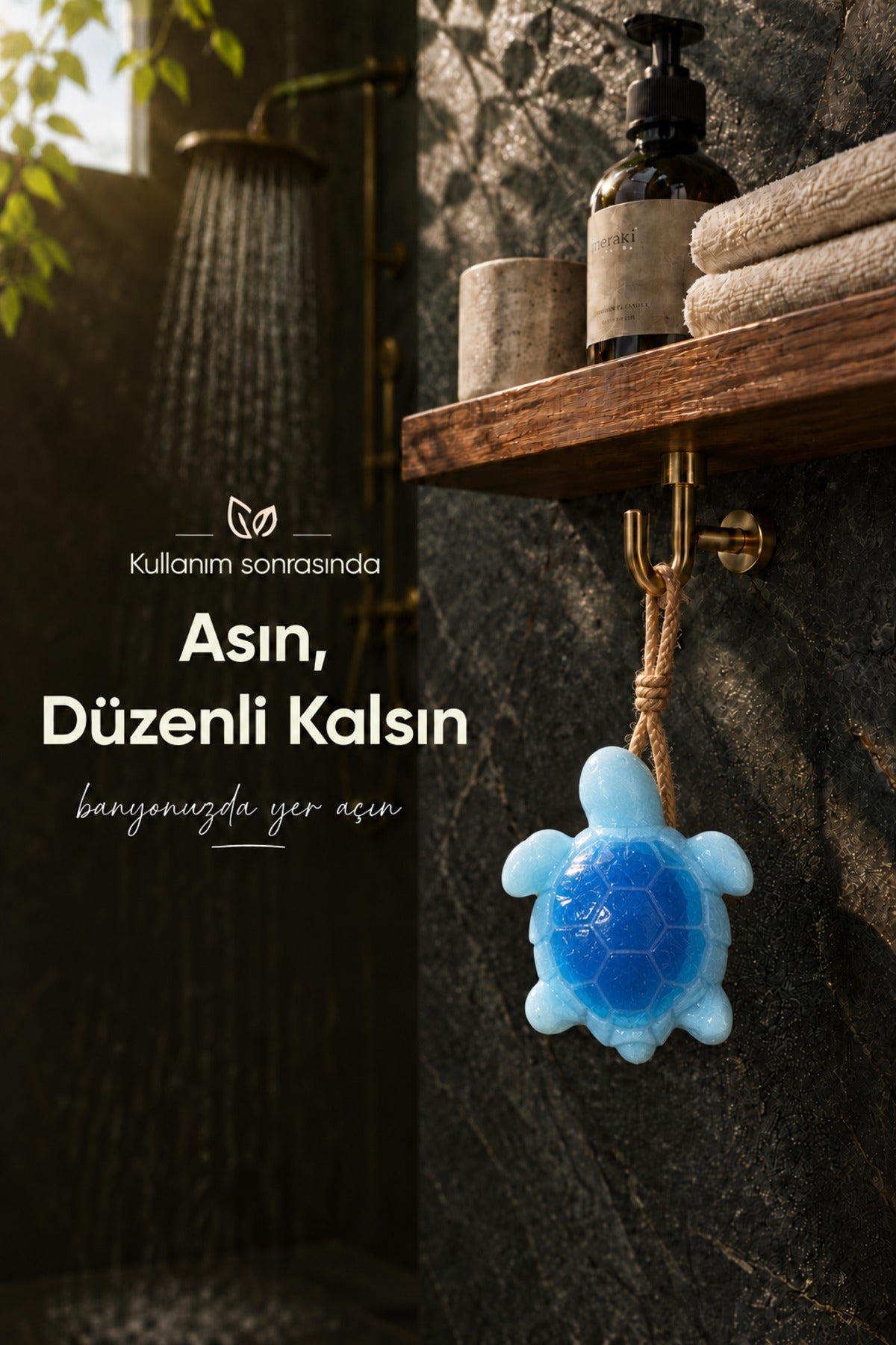 Mavi Kaplumbağa Şekilli Katı Sabun 8x11 cm Asılabilir Dekoratif Banyo El Sabunu