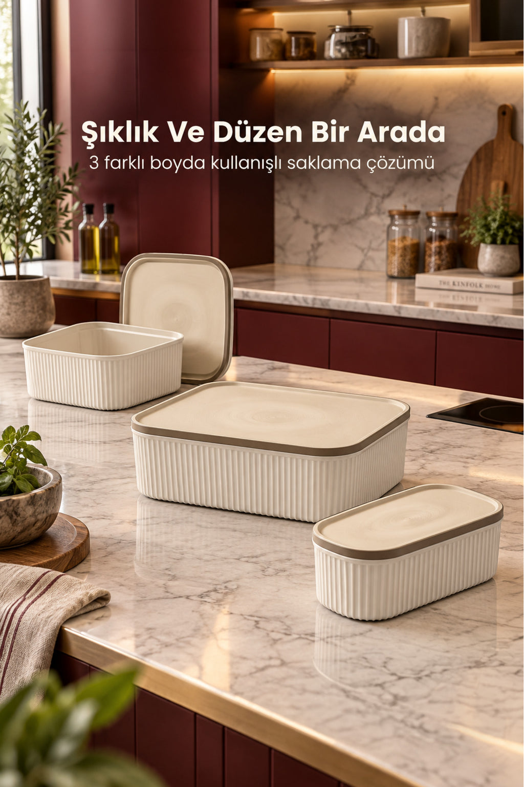 3'lü 1100 ml 2400 ml 5500 ml Saklama Kabı Seti Mutfak ve Buzdolabı Düzenleyici