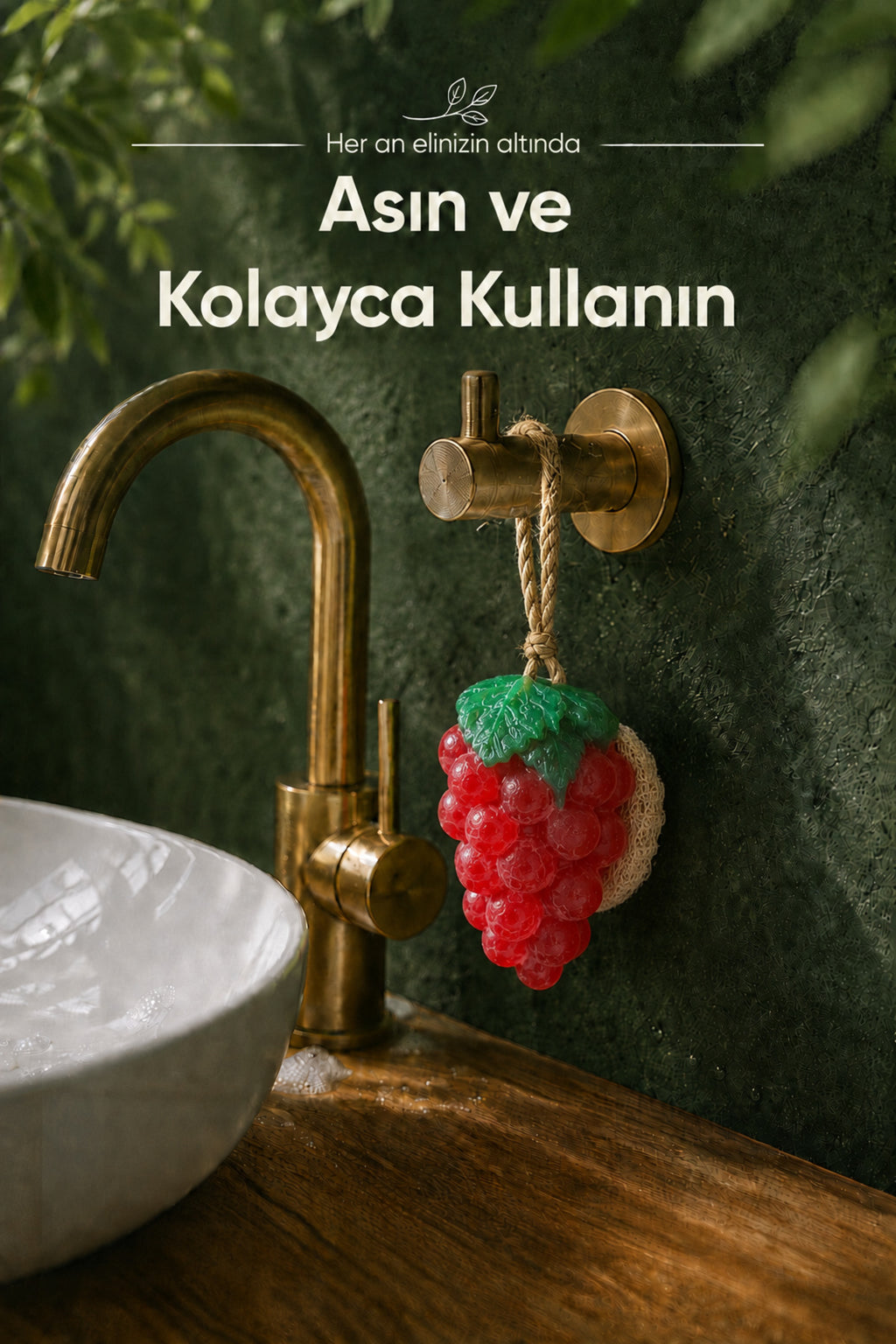 Kırmızı Üzüm Şekilli Lifli Katı Sabun 10,5x7x5,2 cm Peeling Etkili Asılabilir Dekoratif Banyo El Sabunu