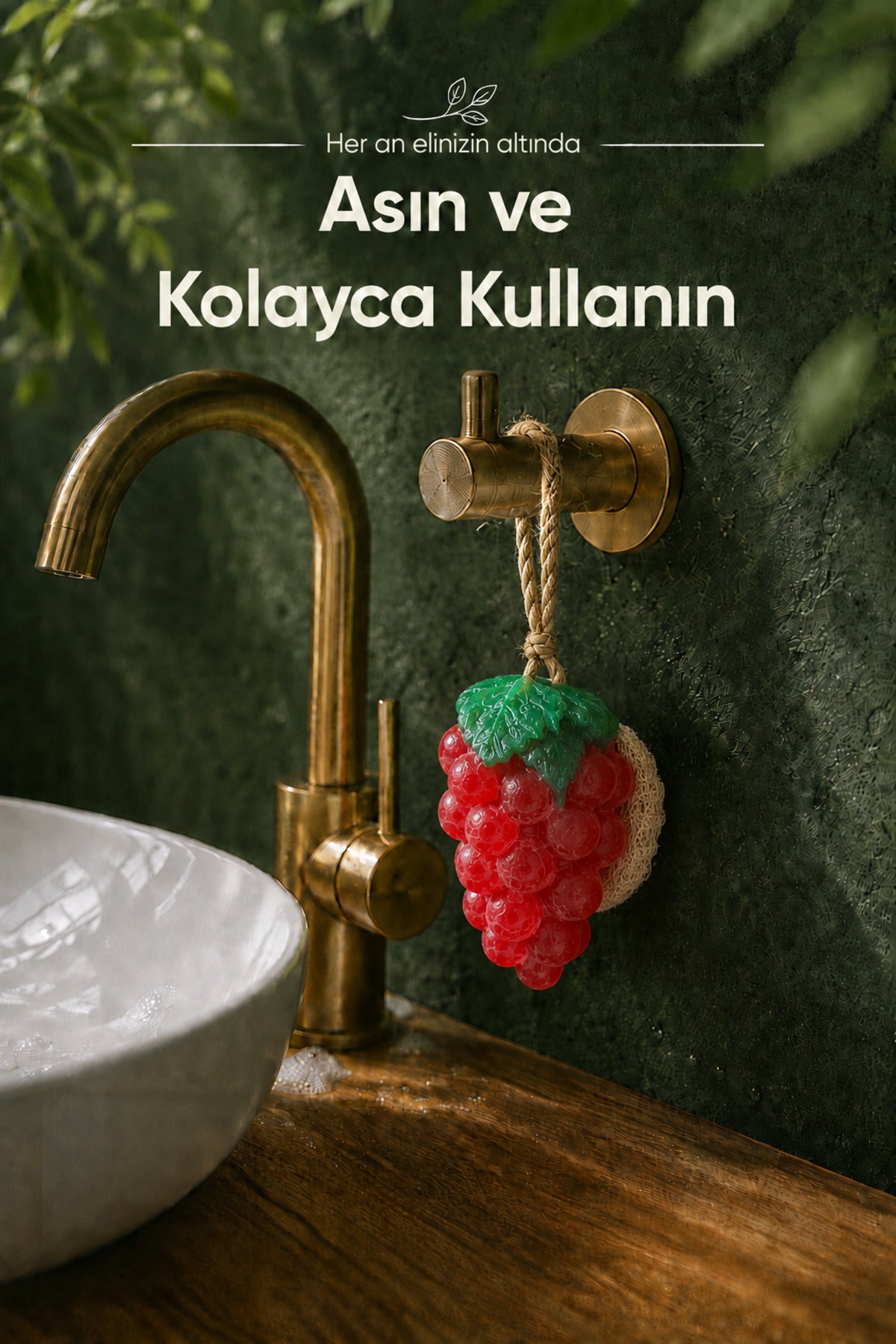 Kırmızı Üzüm Şekilli Lifli Katı Sabun 10,5x7x5,2 cm Peeling Etkili Asılabilir Dekoratif Banyo El Sabunu