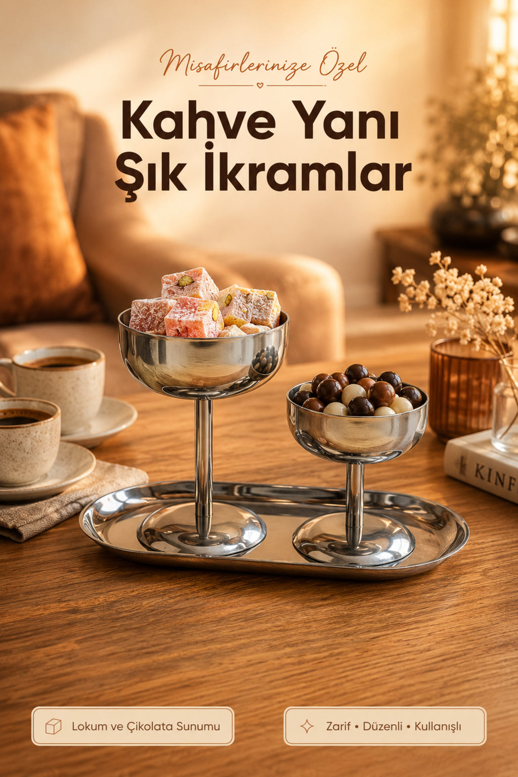 3'lü Set Gümüş Renk Metal Dondurmalık Seti (2x Geniş Kısa ve Geniş Uzun Kase 1x Kayık Tabak) - Şık Sunum ve Tatlı Kase