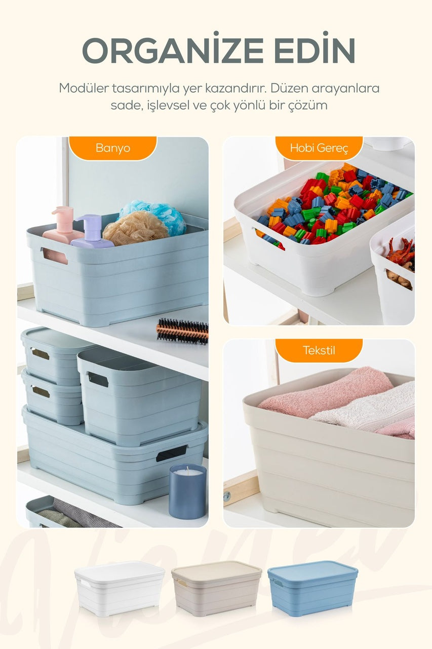 6'lı Kapaklı 3,8 Litre Saklama Kutusu Beyaz