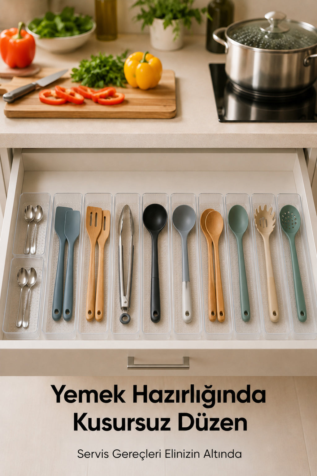11'li Modüler Şeffaf Kaşıklık Seti Çekmece İçi Mutfak Çatal Kaşık Bıçak Düzenleyici Organizer (9F2C)