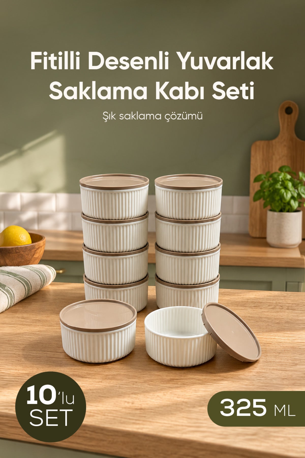 10'lu 325 ml Yuvarlak Saklama Kabı Seti Mutfak ve Buzdolabı Düzenleyici