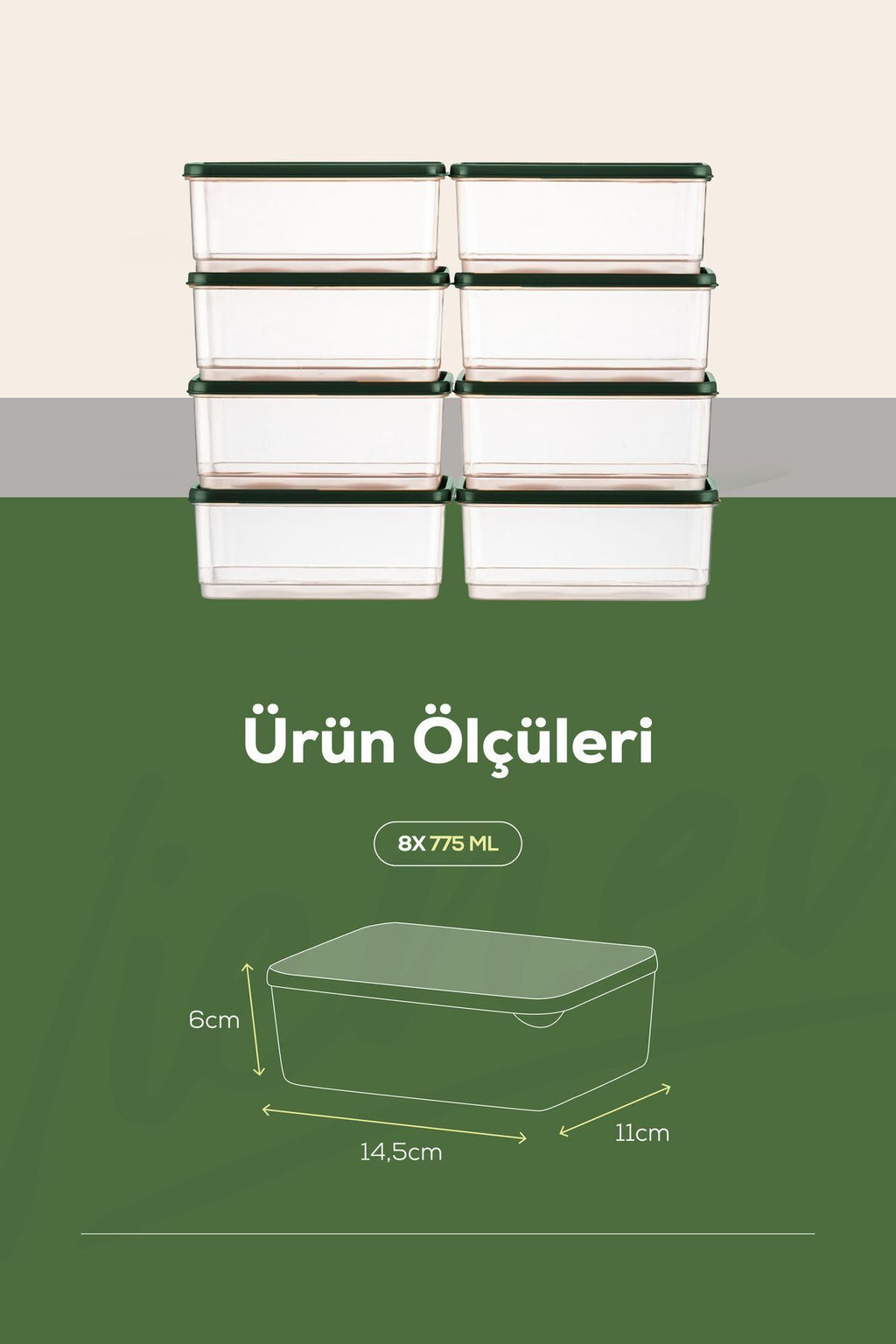 8'li Buzdolabı Düzenleyici Organizer Mikrodalgaya Uygun Difriz Saklama Kabı Yeşil
