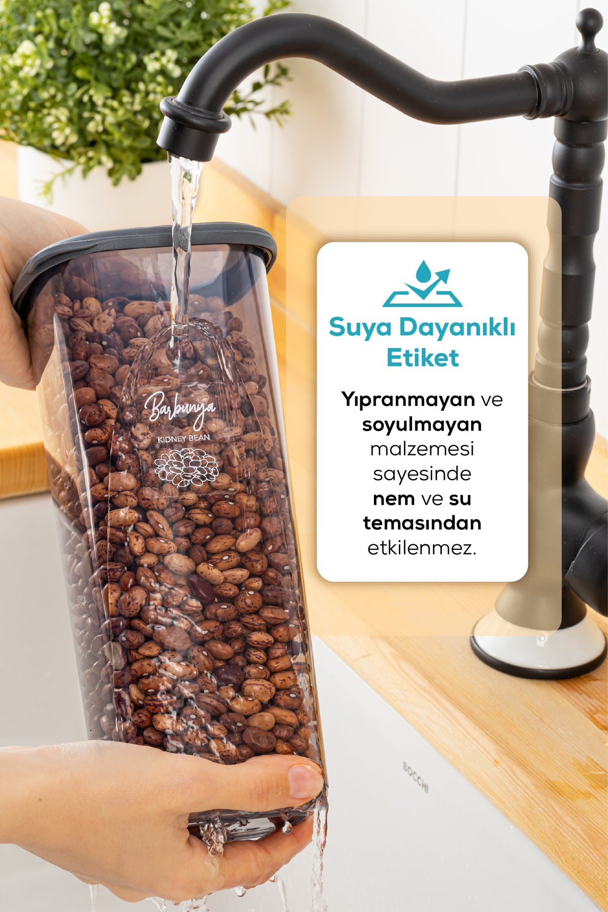 Silikon Kapak Bakliyat Saklama Etiketli 6'lı 2 Litre Kabı Antrasit
