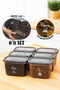 Beyaz Serigrafi Etiketli 6lı Peggy Dikdörtgen Saklama Kabı Seti 800 Ml Antrasit