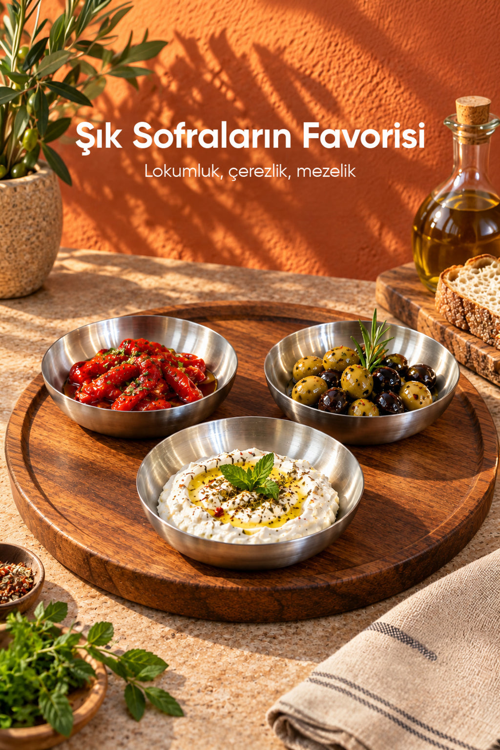3'lü Paslanmaz Çelik Sunum Kasesi 10 cm Mini İkramlık Çerezlik Tatlı Servis Tabağı