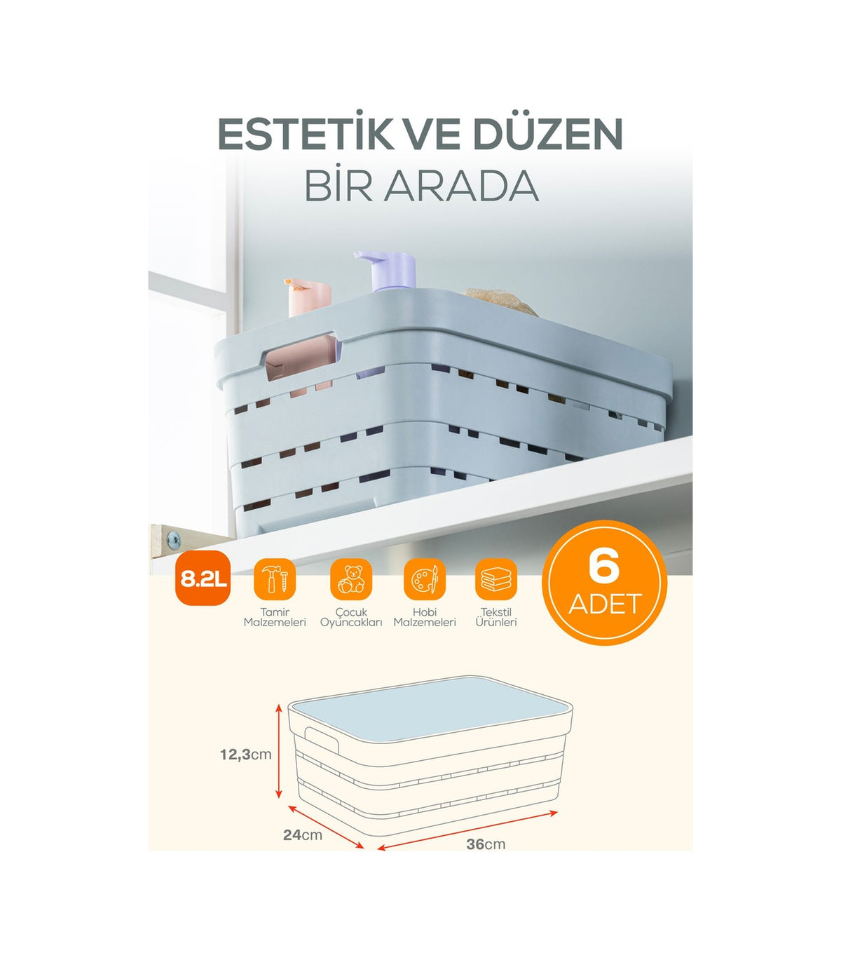 6'lı Kapaklı 8,2 Litre Saklama Kutusu Beyaz