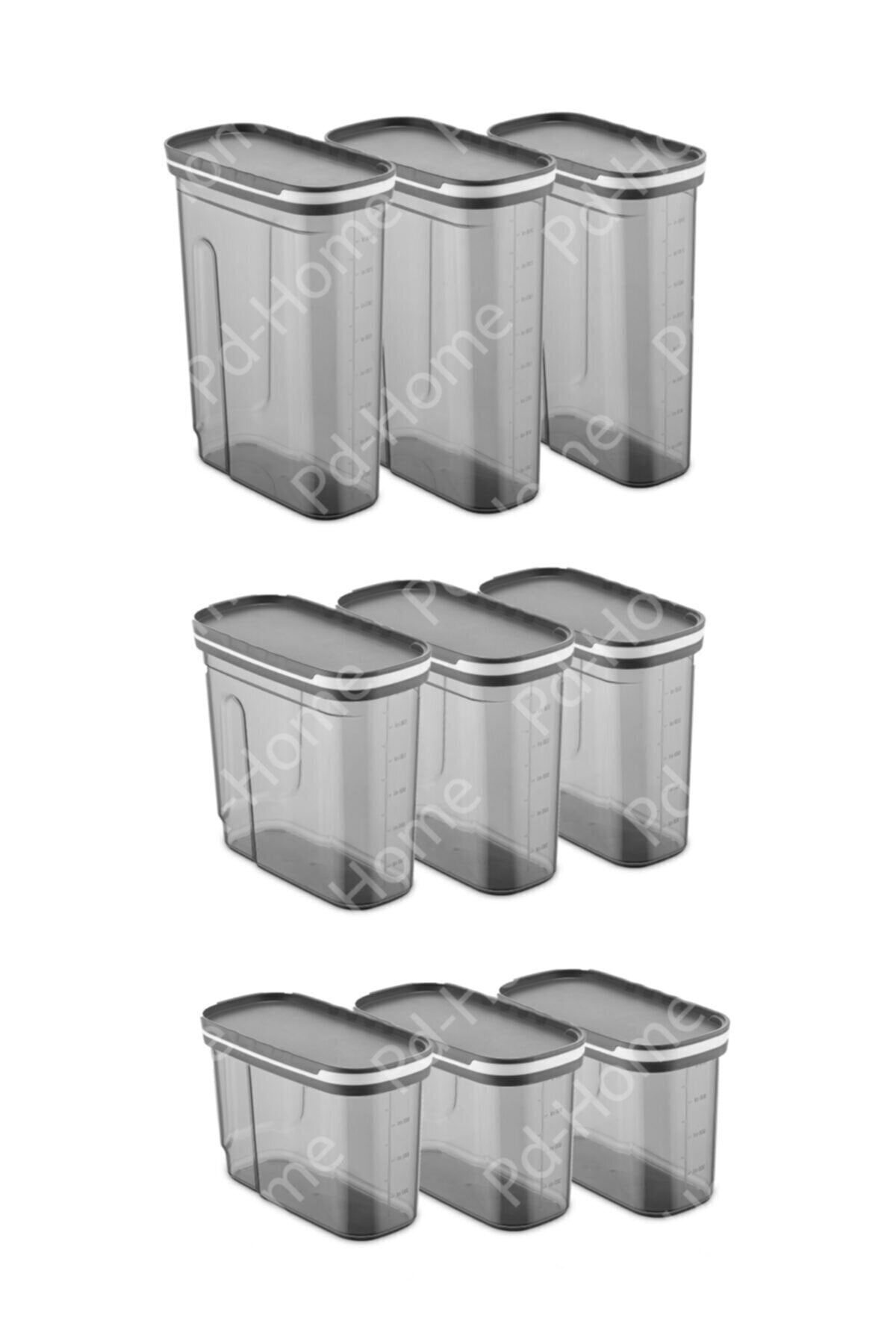 Foly 9'lu Sürgülü Kapaklı Erzak Saklama Kabı 3x(2.7 Litre, 1.8 Litre, 1.25 Litre)
