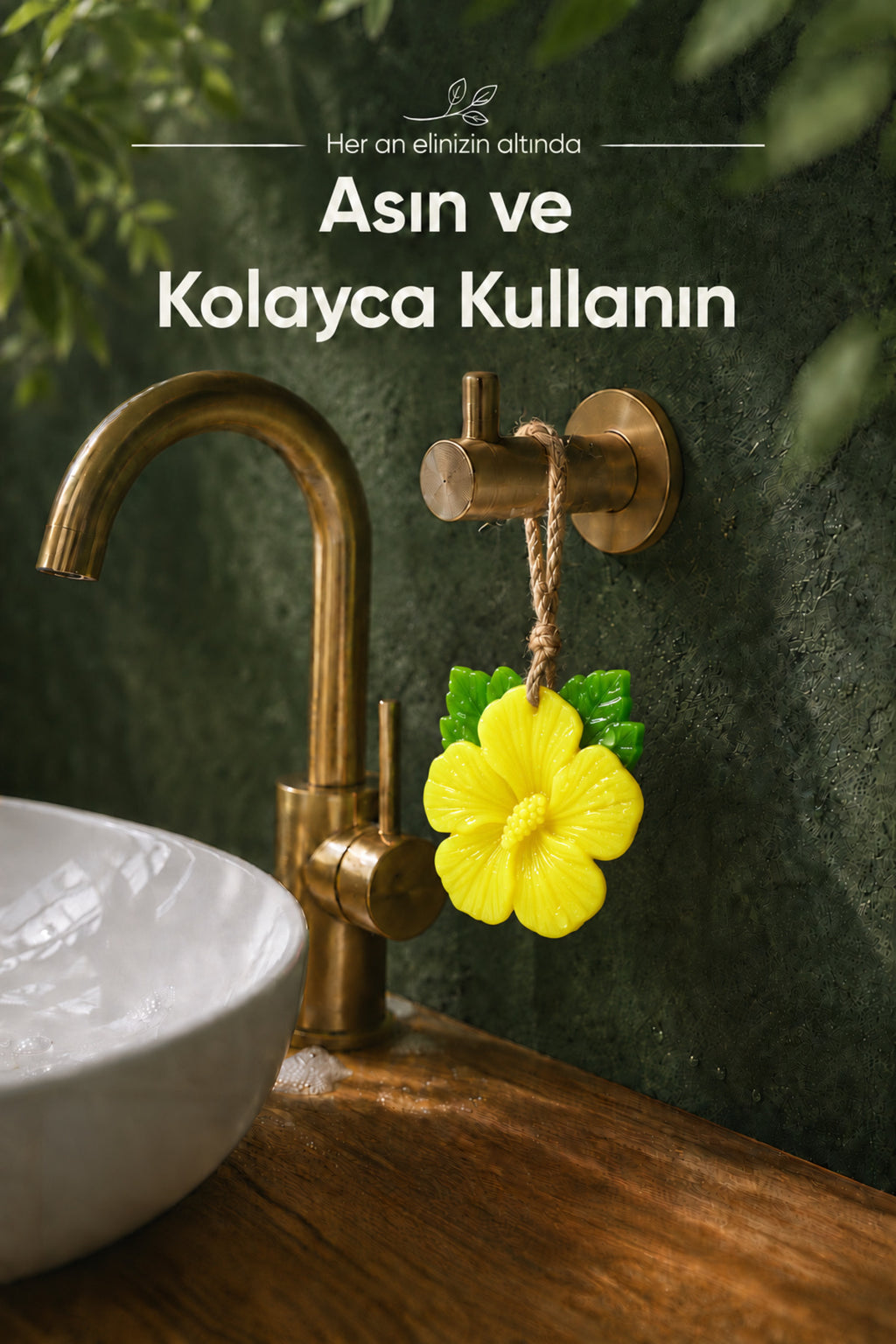 Sarı Çin Gülü Şekilli Katı Sabun 10x10 cm Asılabilir Dekoratif Banyo El Sabunu