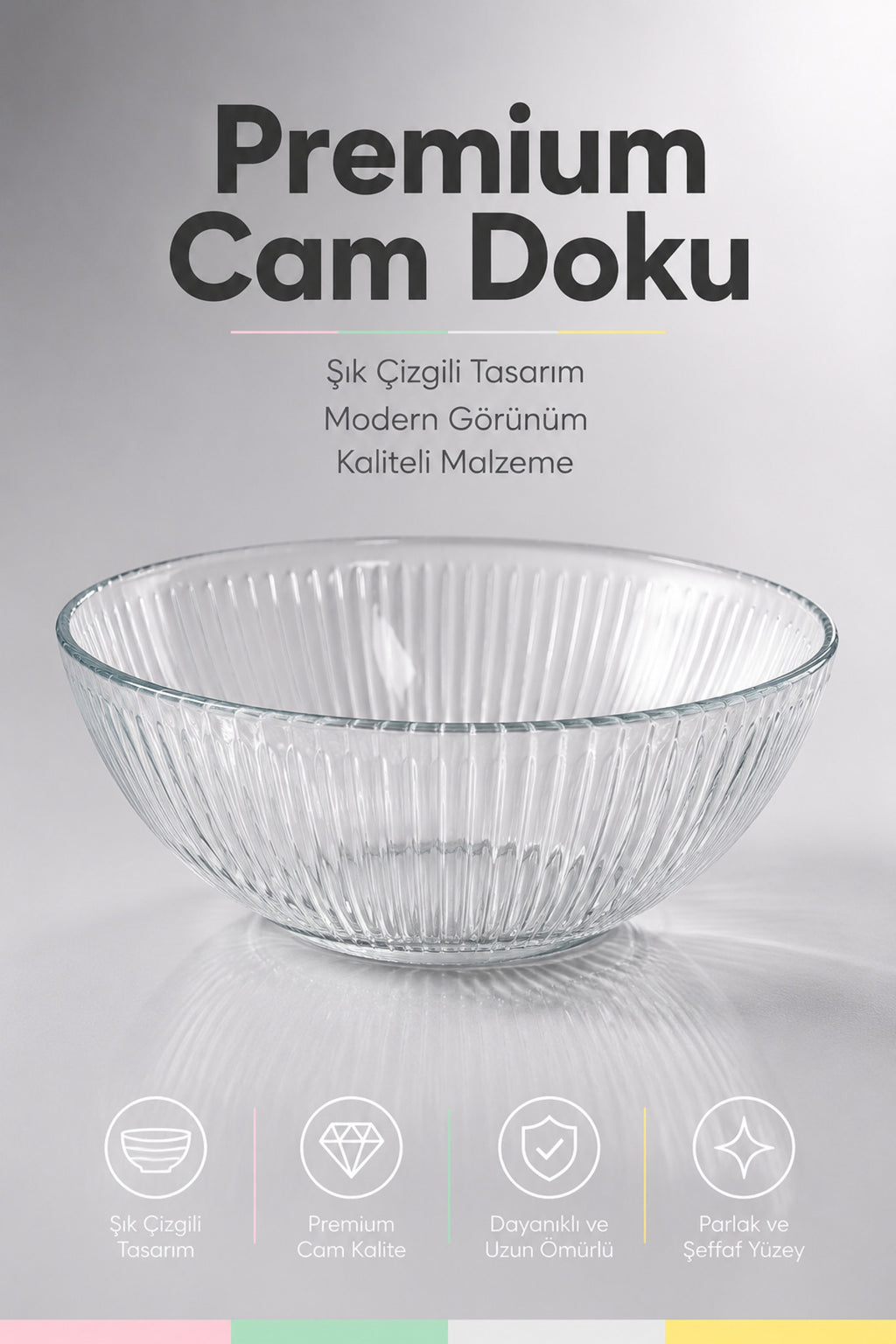 4'lü Renkli Kapaklı Cam Kase Seti 415 cc - Kahvaltılık Saklama Kabı