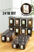 24lü Renkli Etiketli Peggy Kare Erzak Ve Baharat Full Set 8x(1,2, 0,55, 0,45) Ant