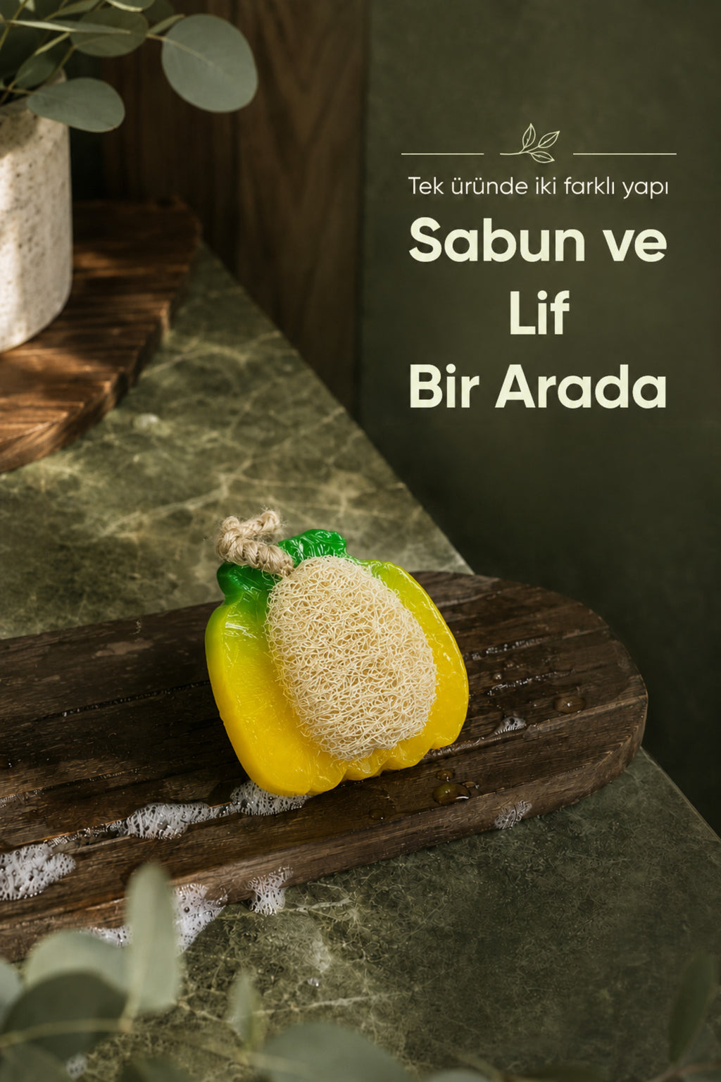 Muz Şekilli Lifli Katı Sabun 8x7,5x5 cm Peeling Etkili Asılabilir Dekoratif Banyo El Sabunu