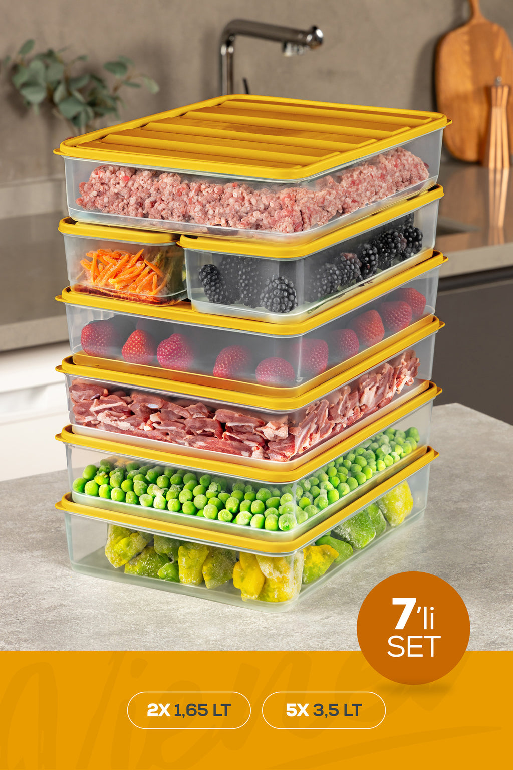 7'li Buzdolabı Dondurucu Organizer Ve Saklama Kabı Turuncu 5x(3,5LT) 2x(1,65LT)