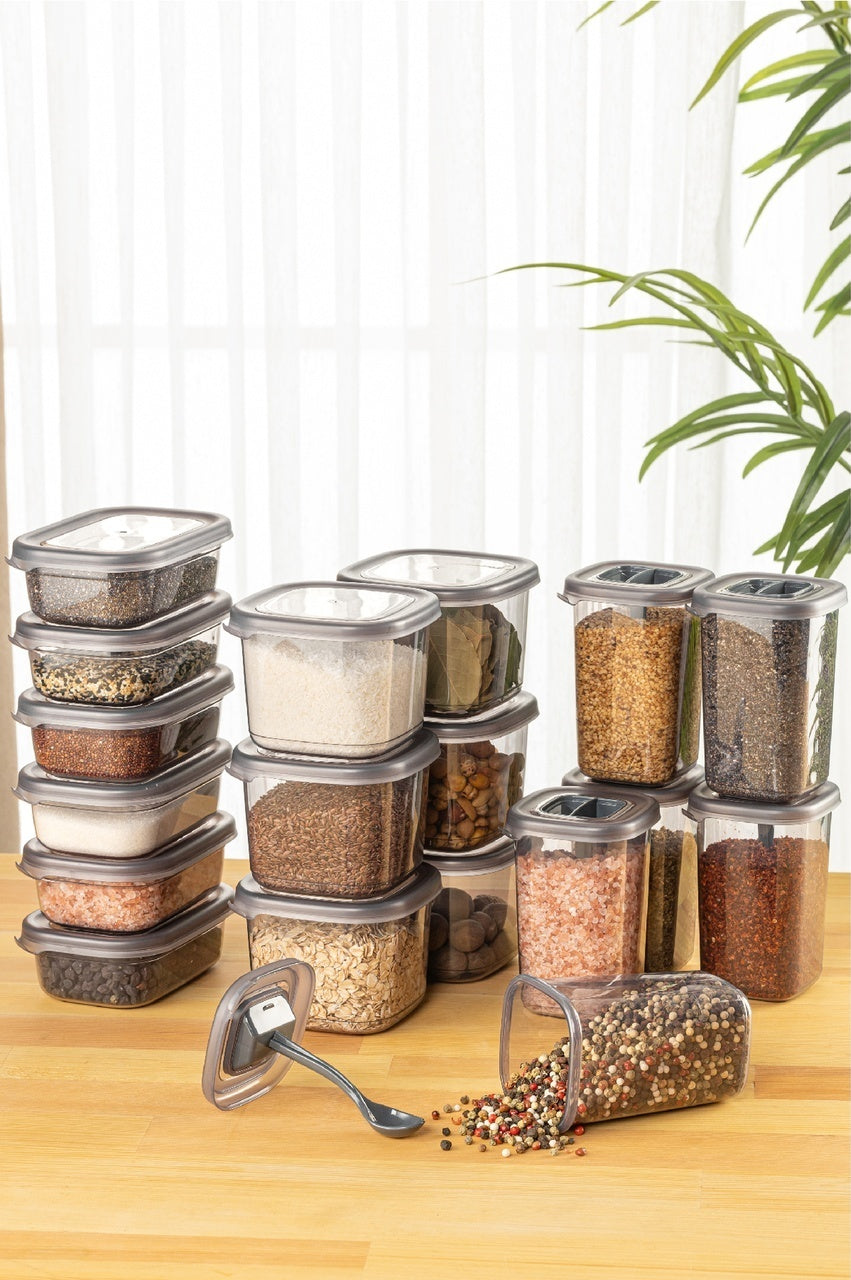 18li Süper Set Baharat Saklama Kabı Seti Avantajlı Paket 6x(0,40, 0,45, 0,55 L) Etiketli Kaşıklı