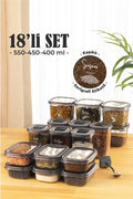 18li Süper Set Baharat Saklama Kabı Seti Avantajlı Paket 6x(0,40, 0,45, 0,55 L) Etiketli Kaşıklı