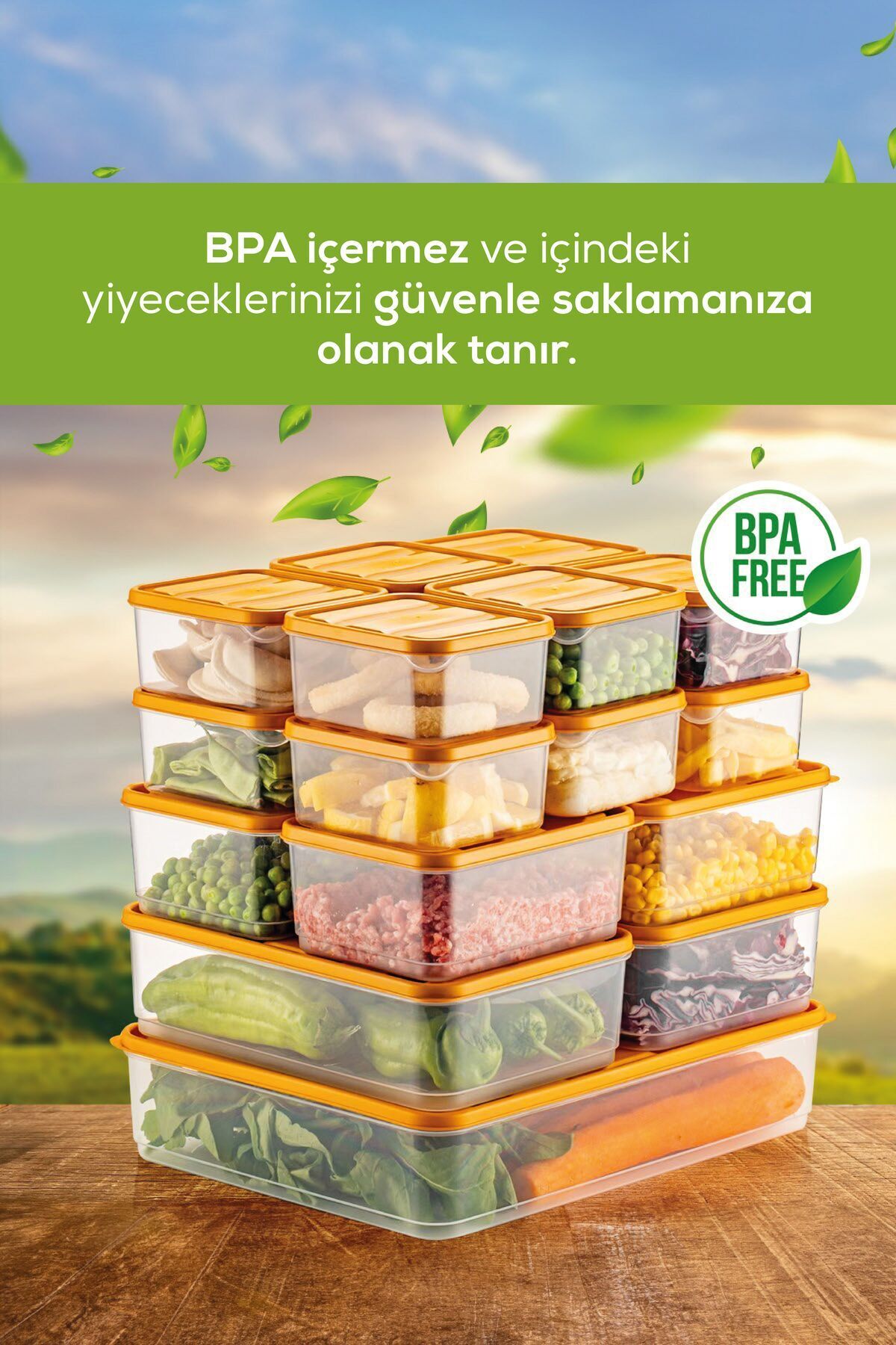 19'lu Buzdolabı Düzenleyici Organizer Mikrodalgaya Uygun Difriz Saklama Kabı Turuncu