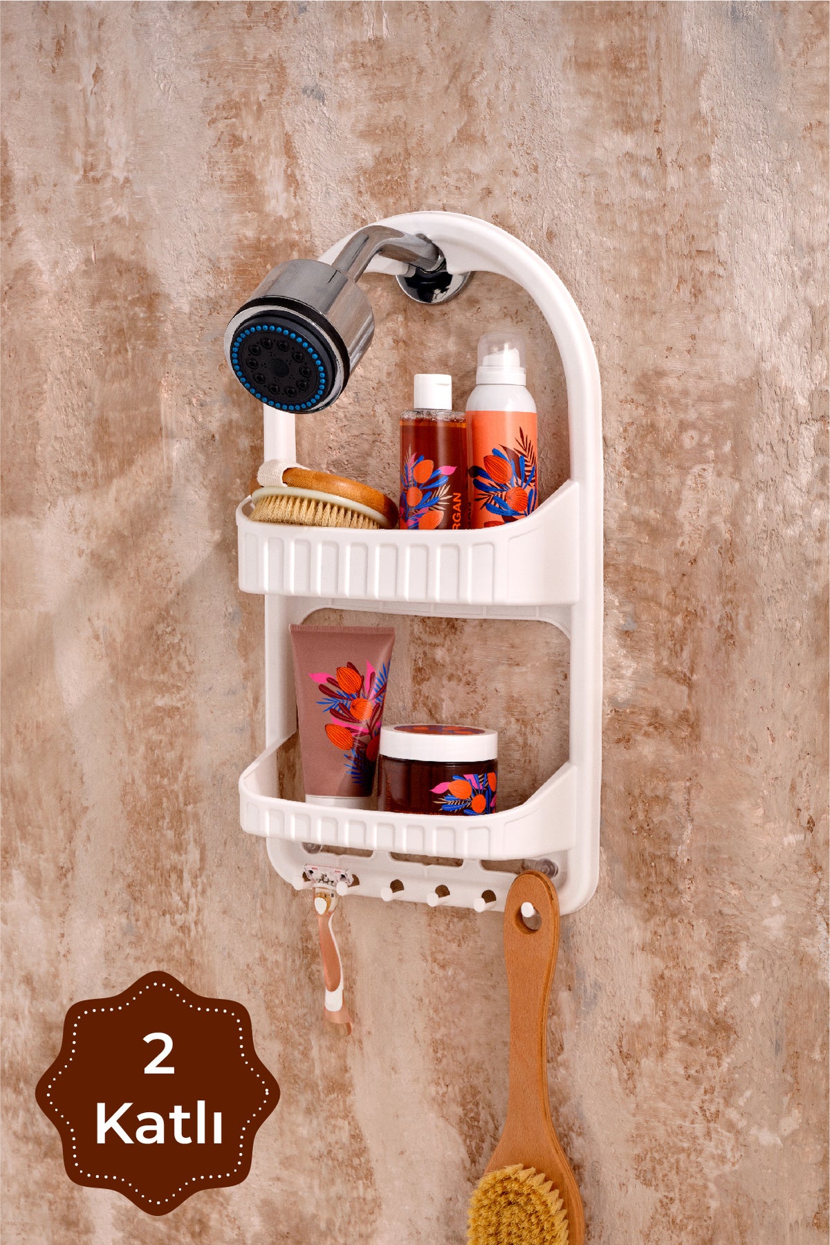 2 Katlı Şampuanlık Banyo Düzenleyici Beyaz
