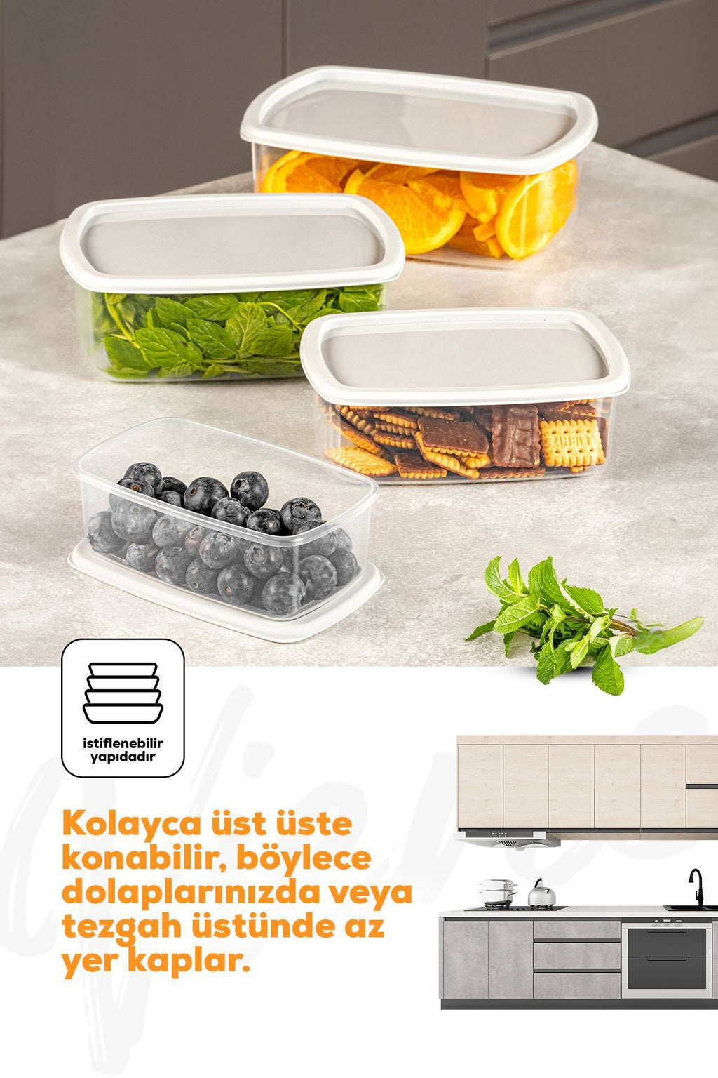4'lü Hava Geçirmez Saklama Kabı Seti Gri 1x(250-500-750-1200 ML)