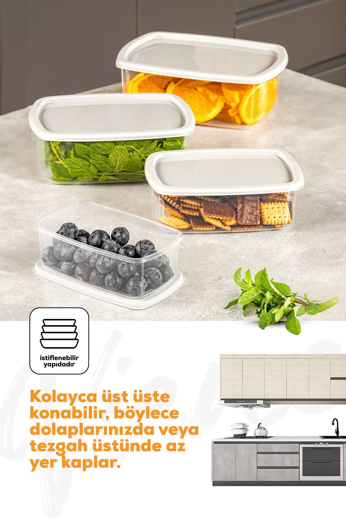 4'lü Hava Geçirmez Saklama Kabı Seti Gri 1x(250-500-750-1200 ML)
