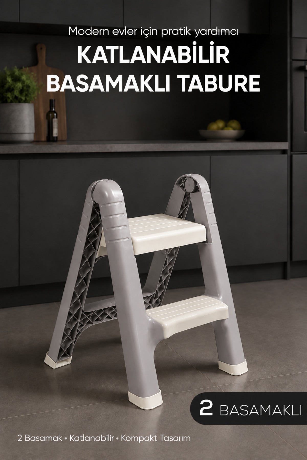 Katlanabilir Basamak Tabure 2 Basamaklı Plastik Merdiven Mutfak Kiler Banyo İçin Kompakt Ev Tipi