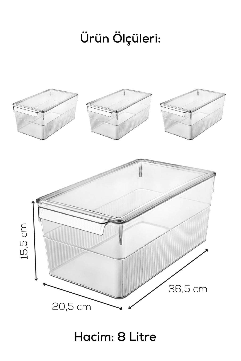 3'lü 8 Litre Kapaklı Maxi Buzdolabı Dolapiçi Düzenleyici Organizer