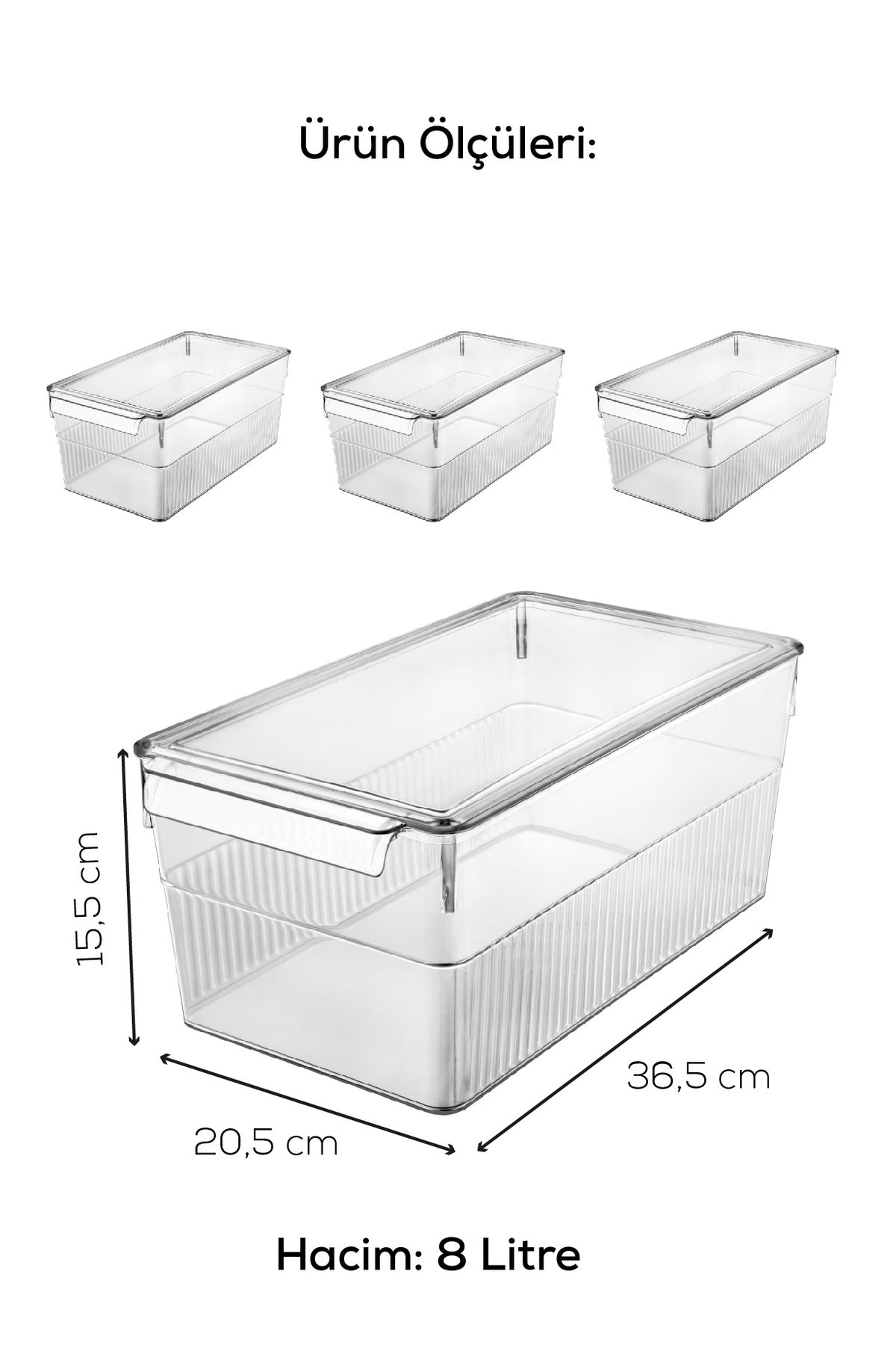 3'lü 8 Litre Kapaklı Maxi Buzdolabı Dolapiçi Düzenleyici Organizer