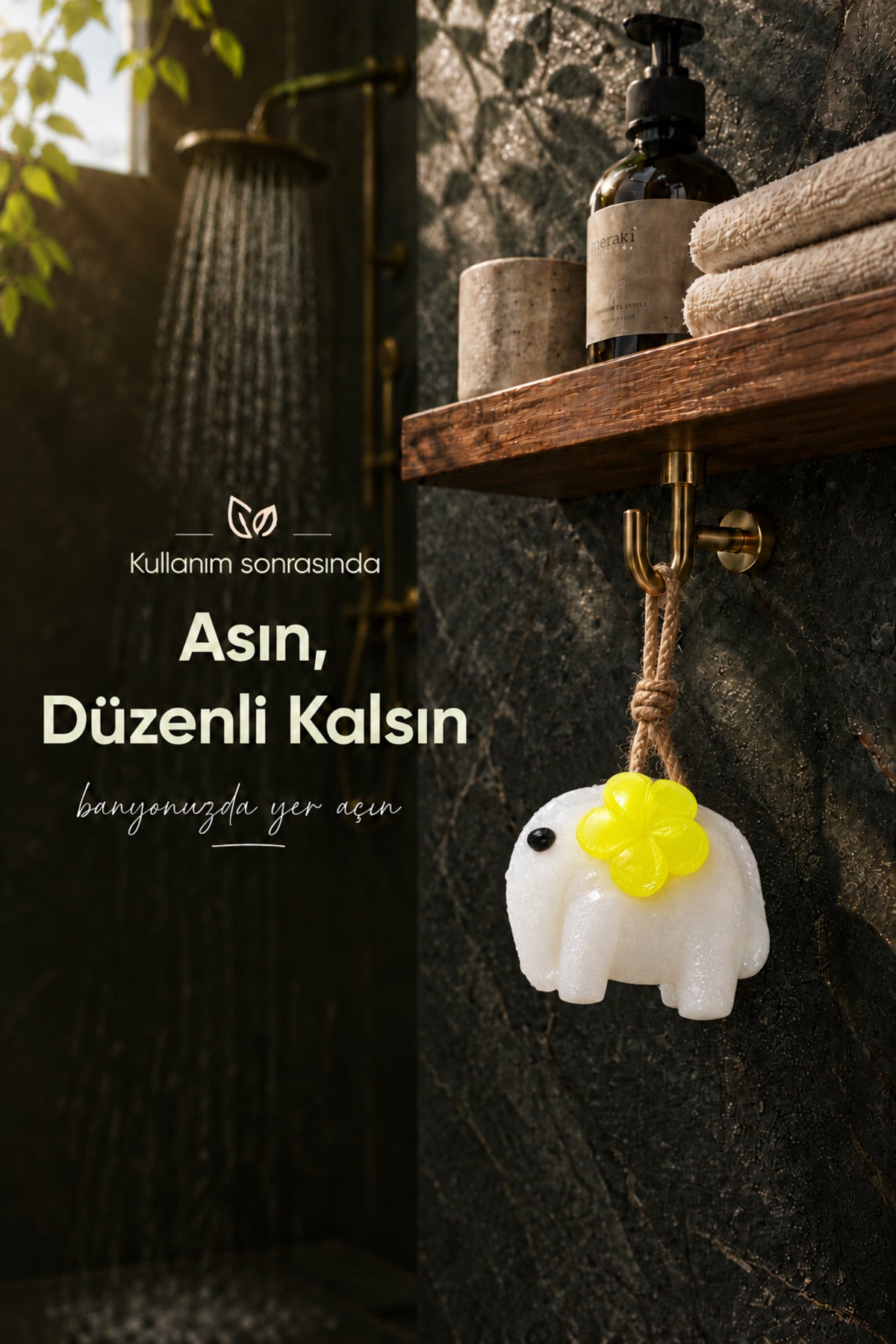 Sarı Çiçekli Fil Şekilli Katı Sabun 8x10 cm Asılabilir Dekoratif Banyo El Sabunu