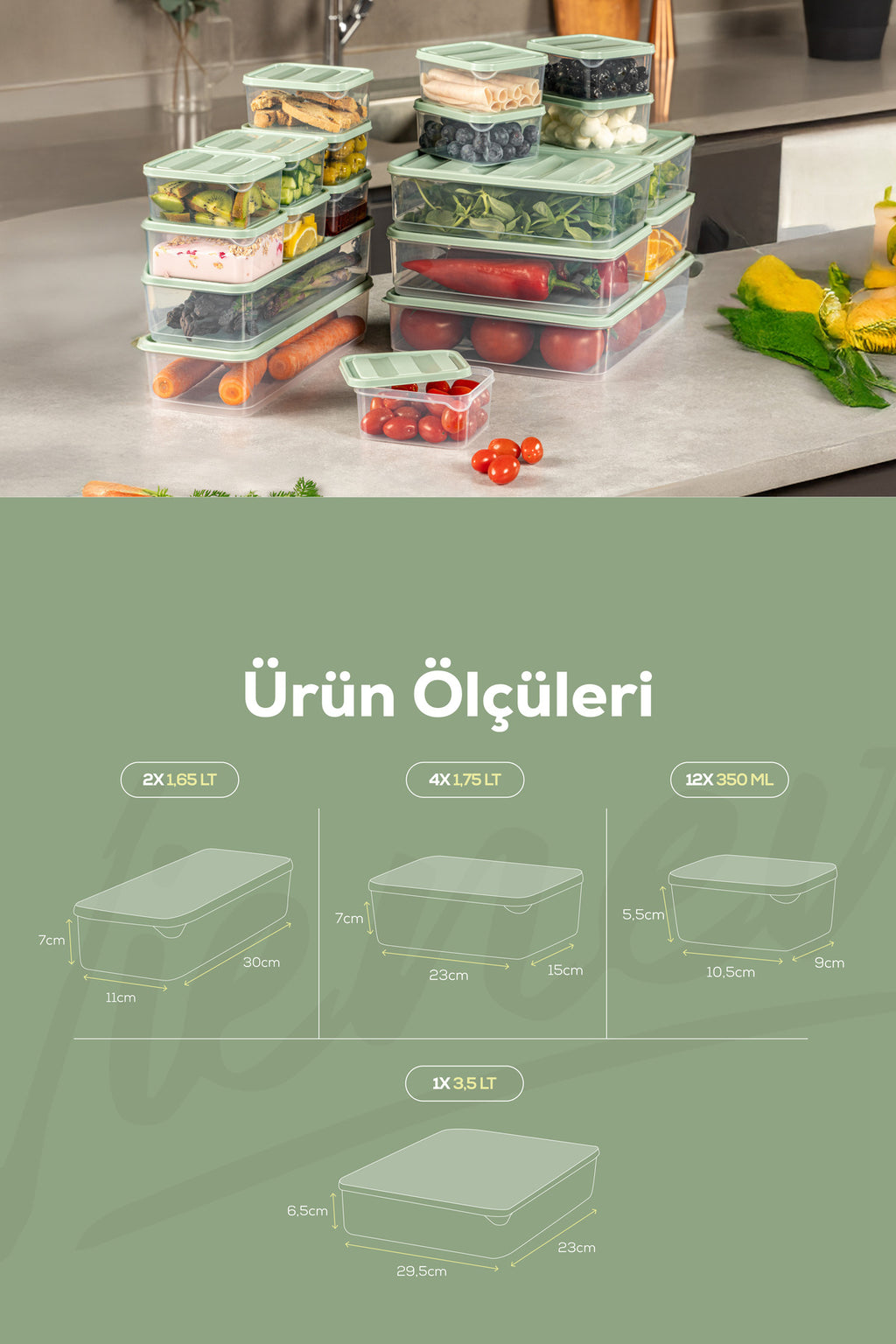 19'lu Buzdolabı Dondurucu Organizer Ve Saklama Kabı Mint 12x(350ML) 4x(1,75LT) 2x(1,65LT) 1x(3,5LT)