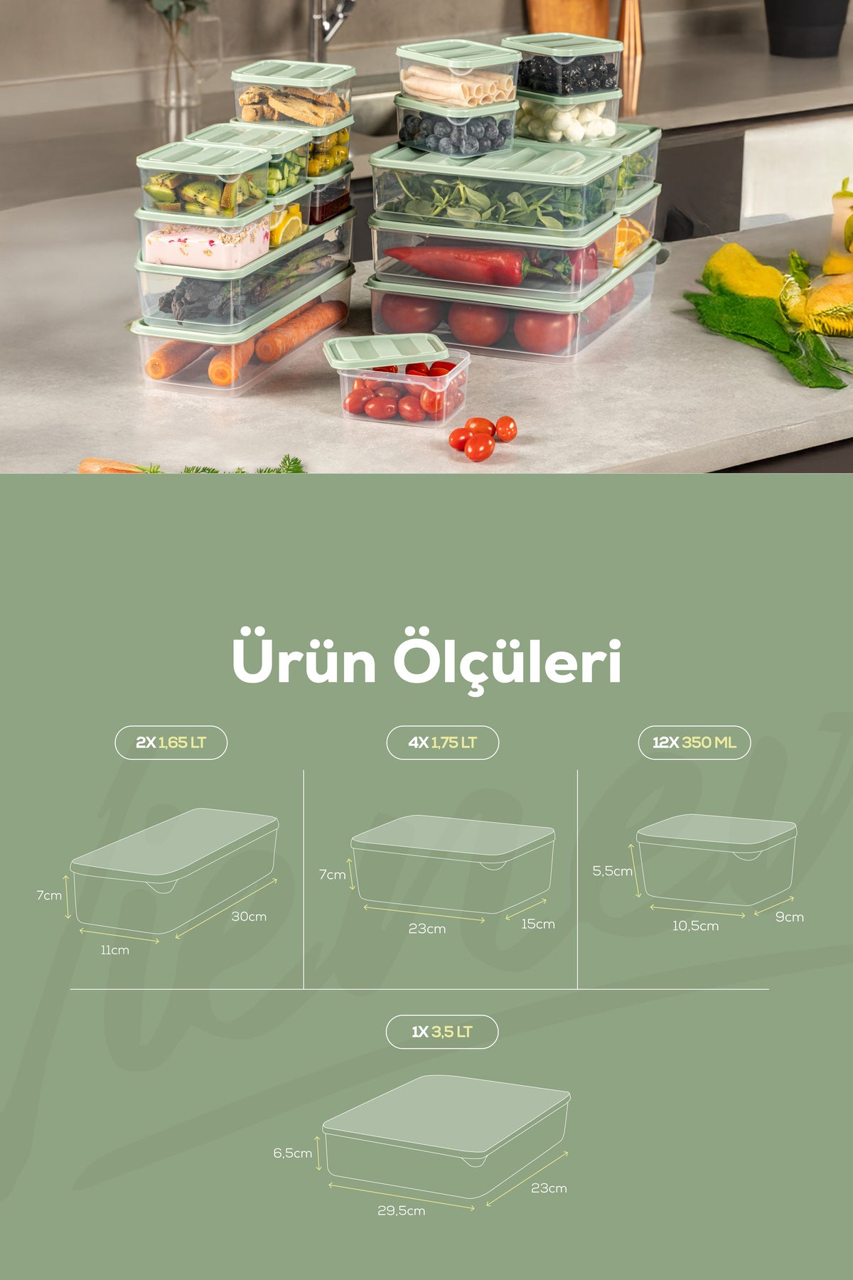 19'lu Buzdolabı Dondurucu Organizer Ve Saklama Kabı Mint 12x(350ML) 4x(1,75LT) 2x(1,65LT) 1x(3,5LT)