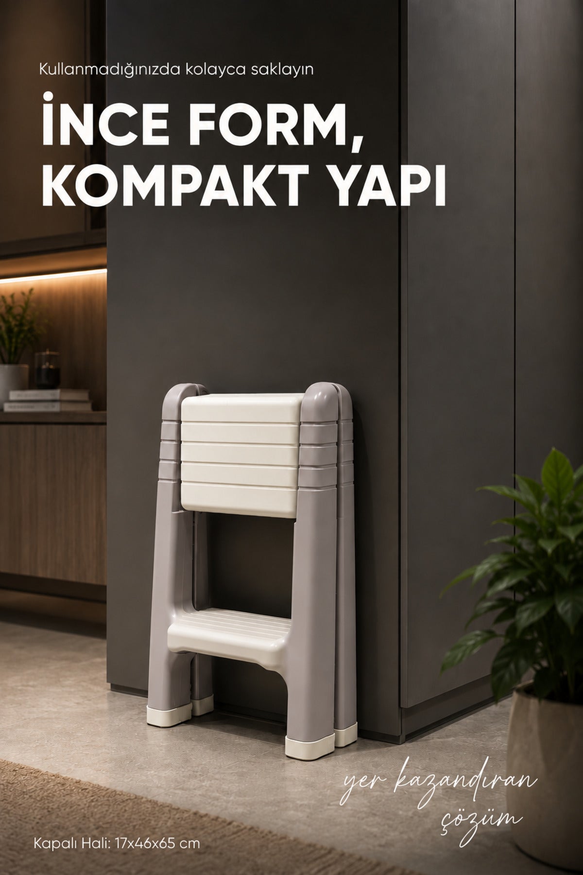 Katlanabilir Basamak Tabure 2 Basamaklı Plastik Merdiven Mutfak Kiler Banyo İçin Kompakt Ev Tipi