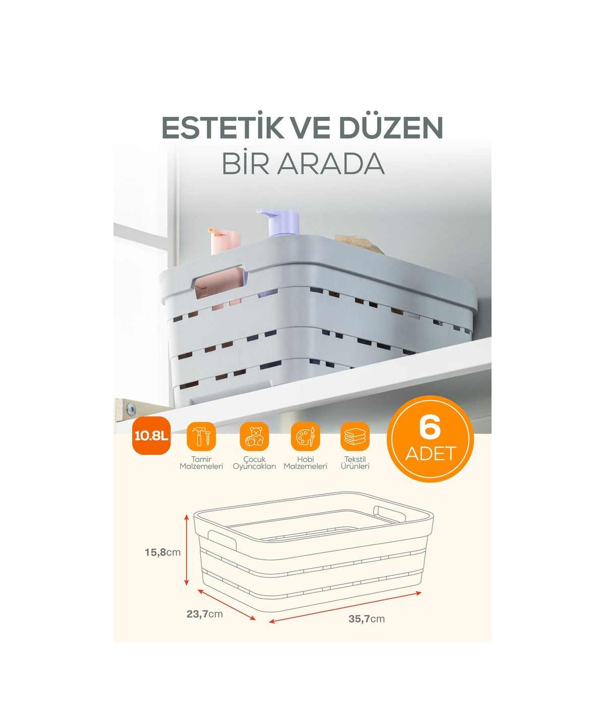 6'lı 10,8 Litre Delikli Saklama Kutusu Antrasit