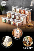 Renkli Etiketli Kare Erzak Saklama Kabı 24lü Set 8x(0,55 Litre, 1,2 Litre, 1,75 Litre) Beyaz