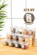 Renkli Etiketli 12li Peggy Kare Erzak Saklama Kabı 4x(0,55 Litre, 1,2 Litre, 1,75 Litre) Beyaz