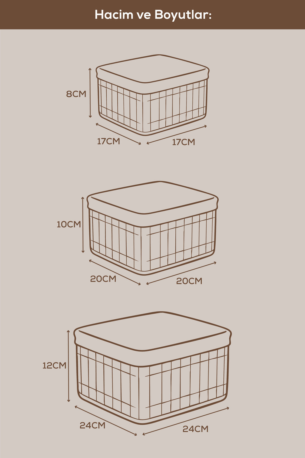 3'lü Set Kare Bambu Organizer Sepet | Banyo Mutfak Dolap İçi