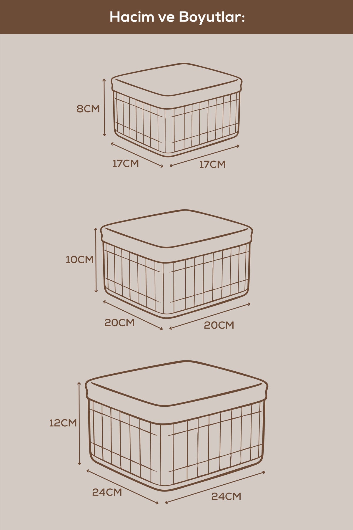 3'lü Set Kare Bambu Organizer Sepet | Banyo Mutfak Dolap İçi
