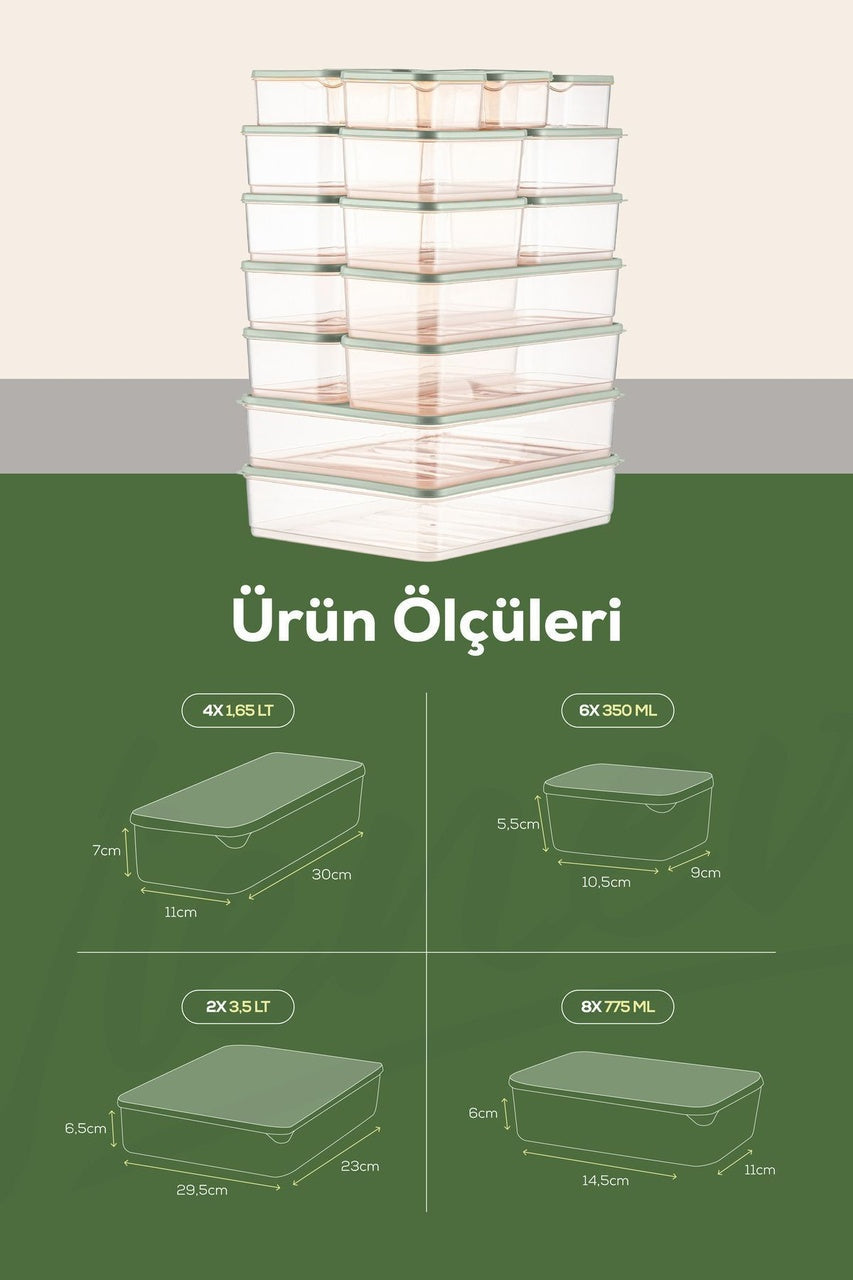 20'li Buzdolabı Düzenleyici Organizer Mikrodalgaya Uygun Difriz Saklama Kabı Mint